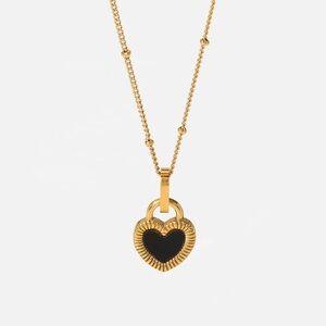 18k Gold Plated Stainless Steel Double-Sided Black White Lock Heart Necklace
